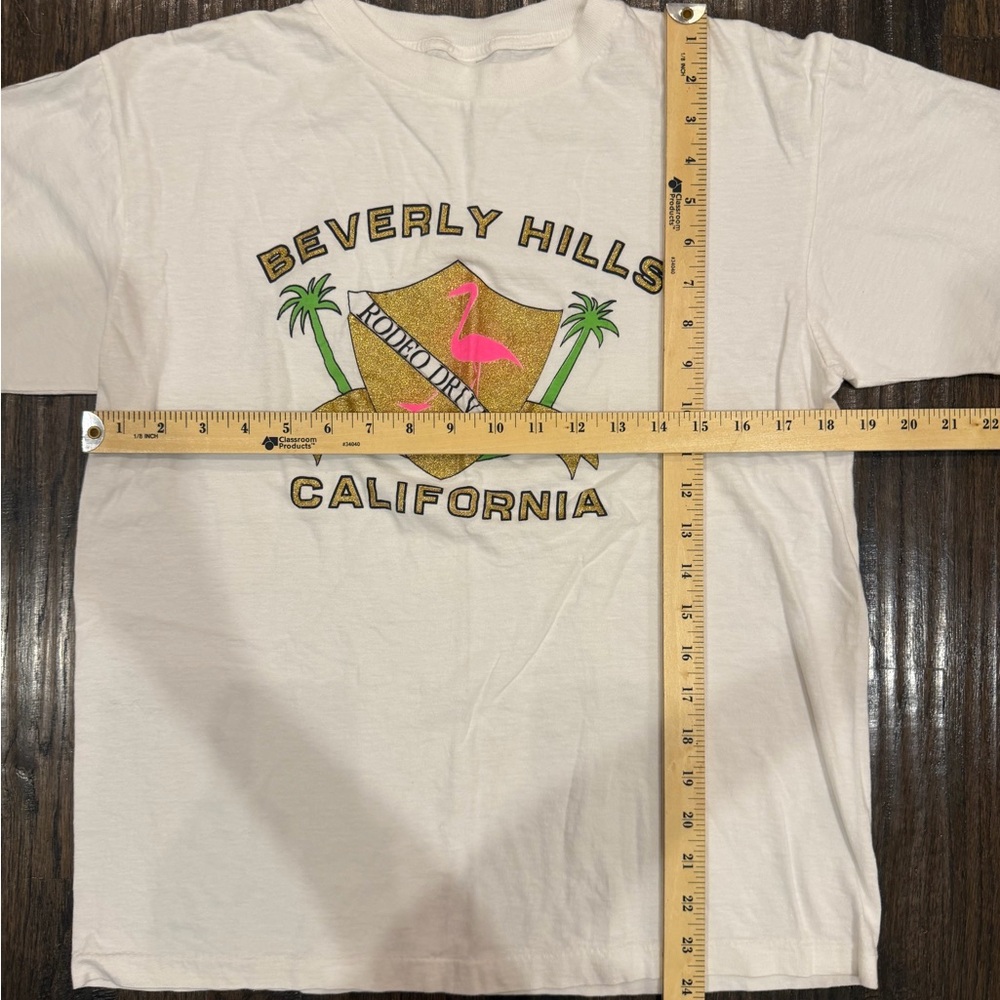 Vintage Beverly Hills California White Graphic Tee with Pink Flamingo - Picture 3 of 3